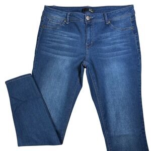 1822 DENIM Mid-Rise Deep Blue Skinny Stretch Straight Leg Denim Jeans Women's 32